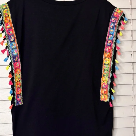 Embellished Black Top with Colorful Tassels - Picture 4 of 4